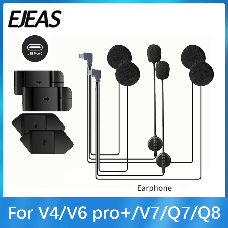 Motorcycle Helmet Headset Type-C Earphone for V4PLUS V6 PRO, With Speaker Mic, Optional Clip & Mount Base