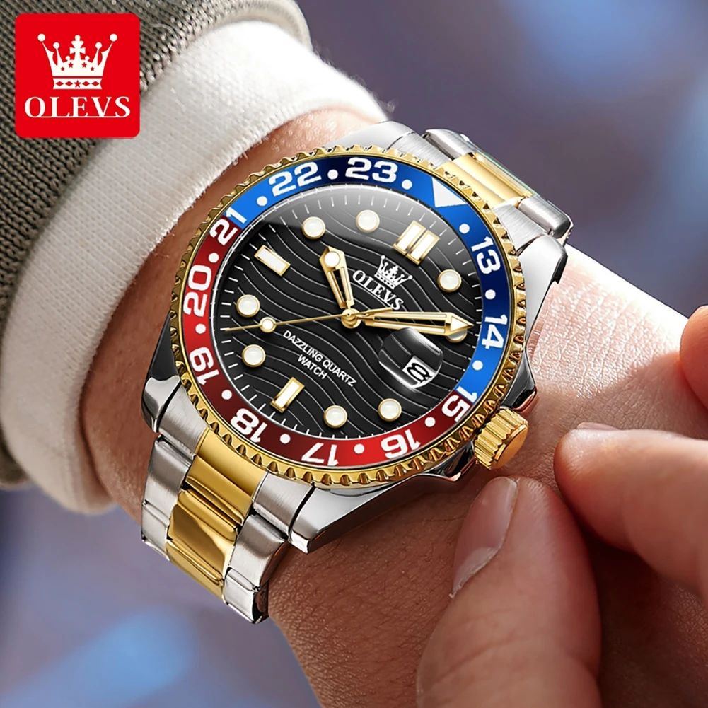 OLEVS 3610 Luxury Waterproof Stainless Steel Men's Quartz Watch with Luminous Calendar