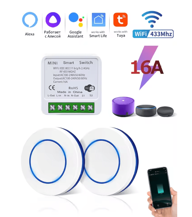 PowerSync 20A Tuya WiFi Smart Switch with RF Control and Voice Integration