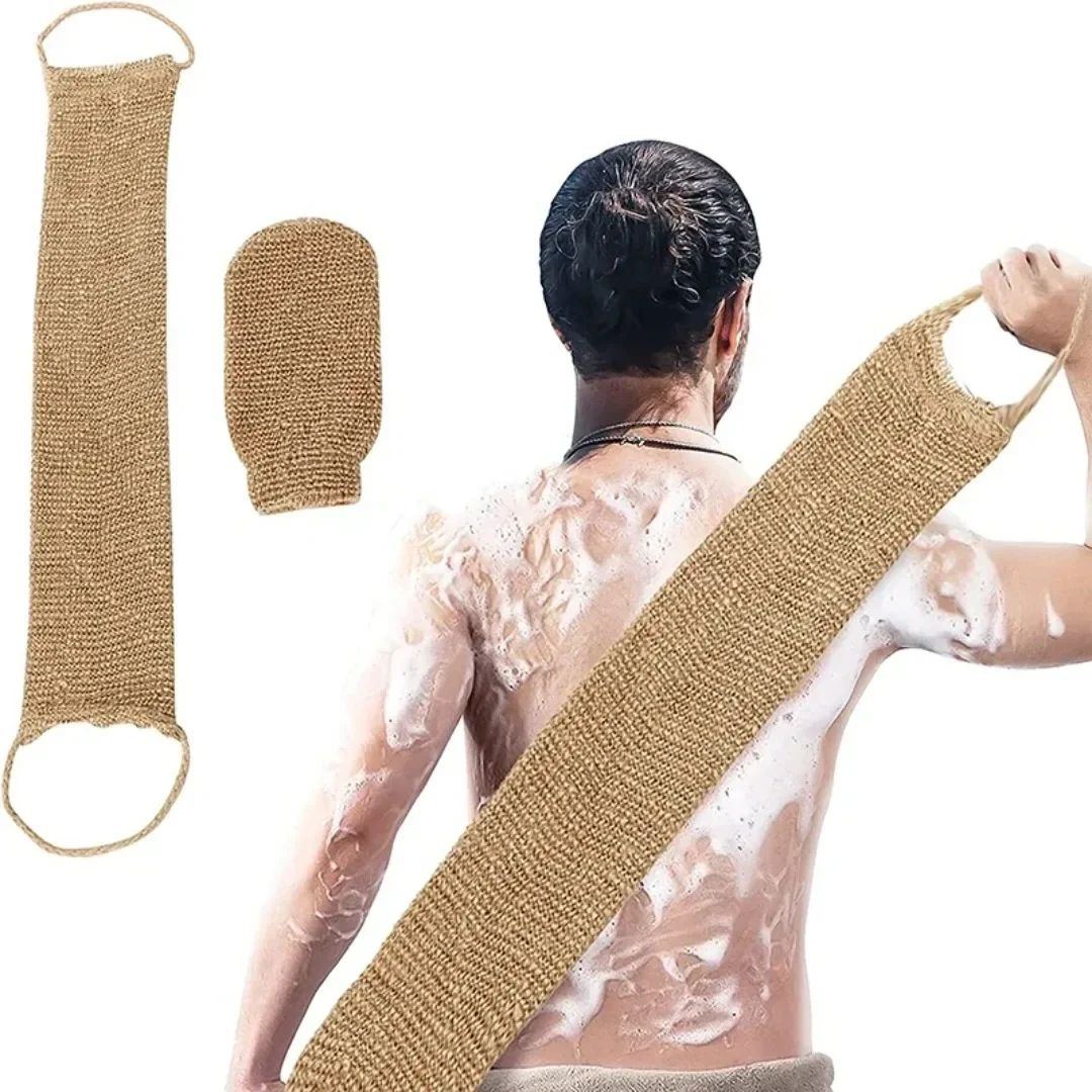 Hemp Back Scrubber Exfoliating Bath Strap Natural Jute Shower Body Cleaning Set