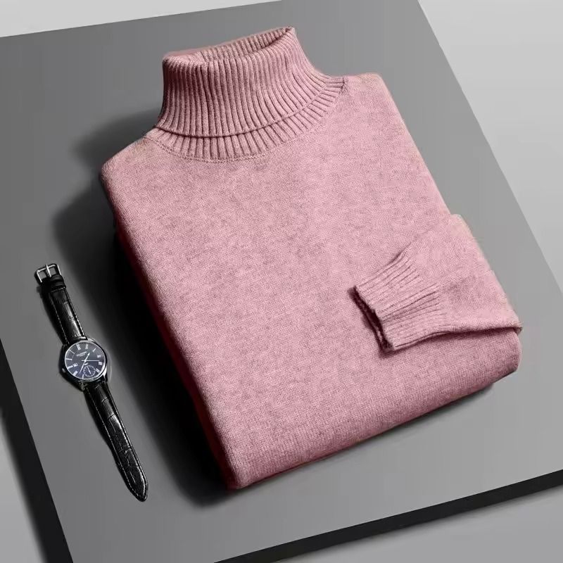 Mens Slim Fit Knitted Turtleneck Sweater with Long Sleeves and Anti-Pilling Fabric