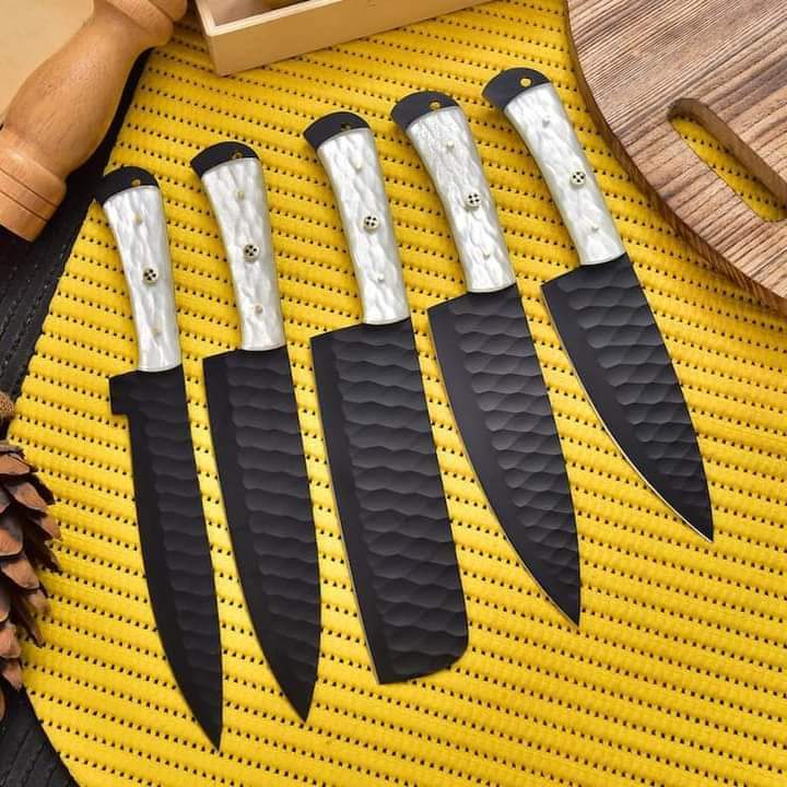 Carbon Steel Chef Set Of 5 Pieces ,Custom Handmade Chef Set , Handmade Damascus Chef Set ,Personalized Gift For Mother ,