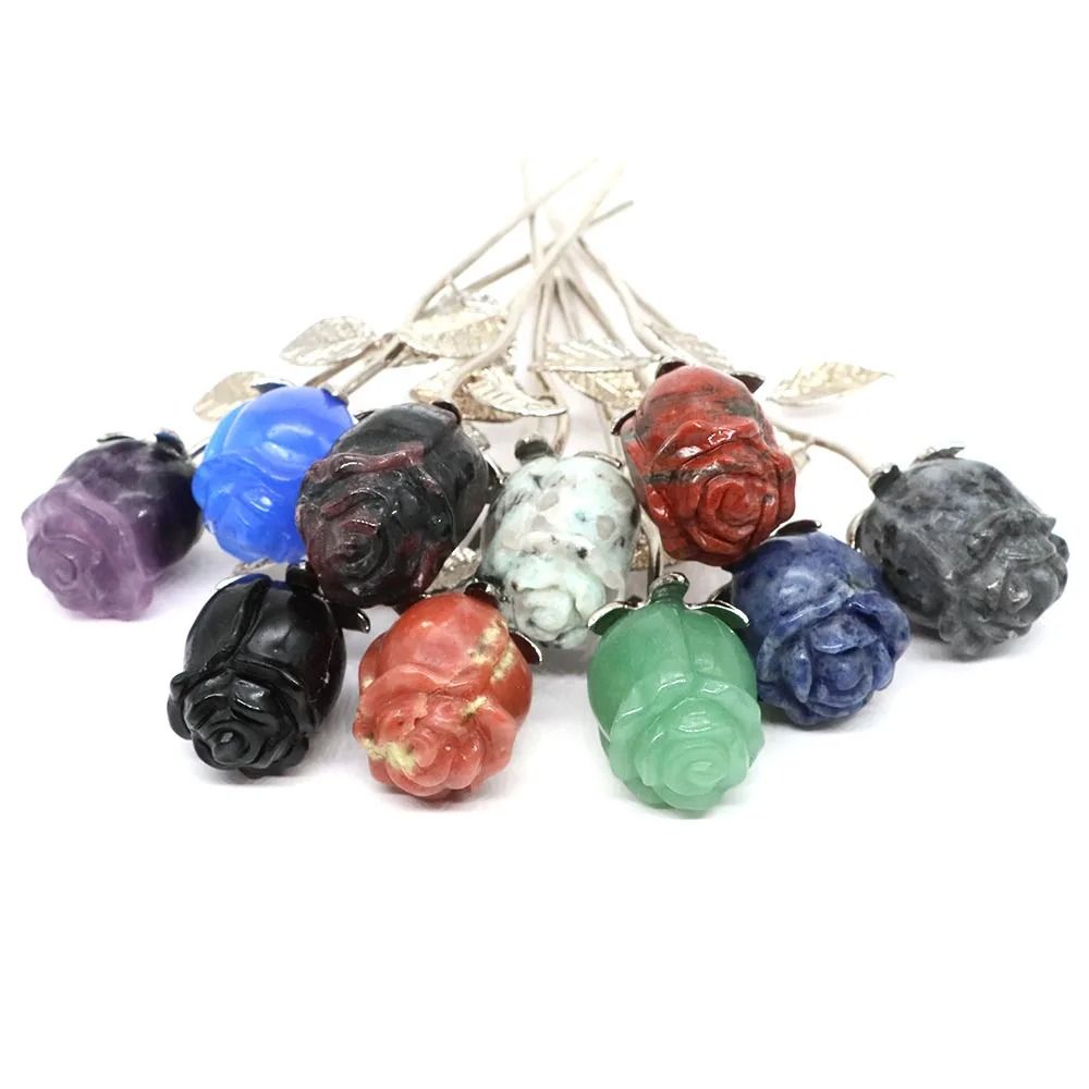 Hand Carved Rose Crystal Healing Stone Romantic Gift Decor