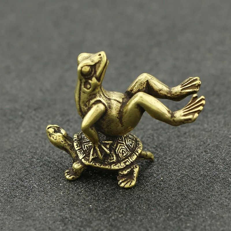 Antique Brass Tortoise and Frog Miniature Sculpture