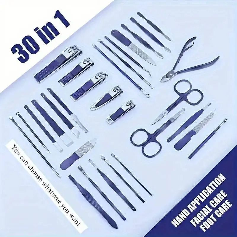 30 in 1 Stainless Steel Manicure Kit with Travel Case