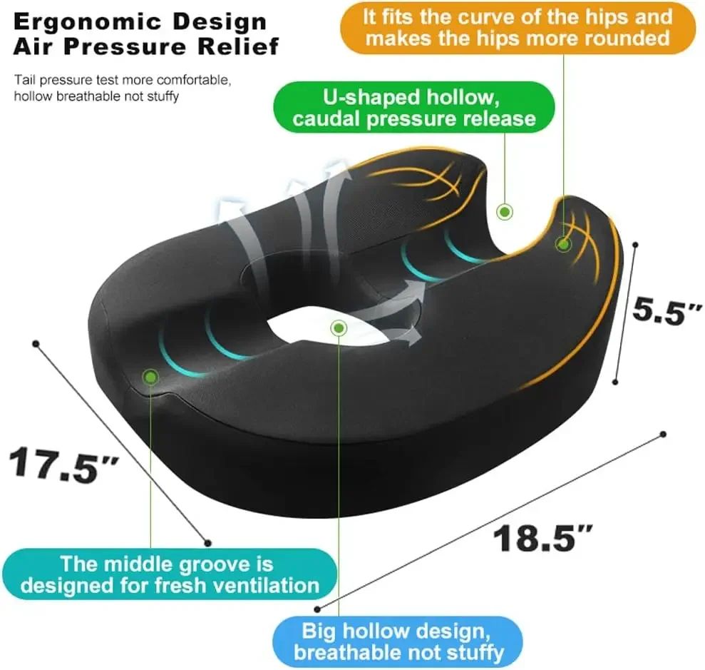 Premium Memory Foam Coccyx Seat Cushion – Tailbone & Sciatica Relief Donut Seat Cushion