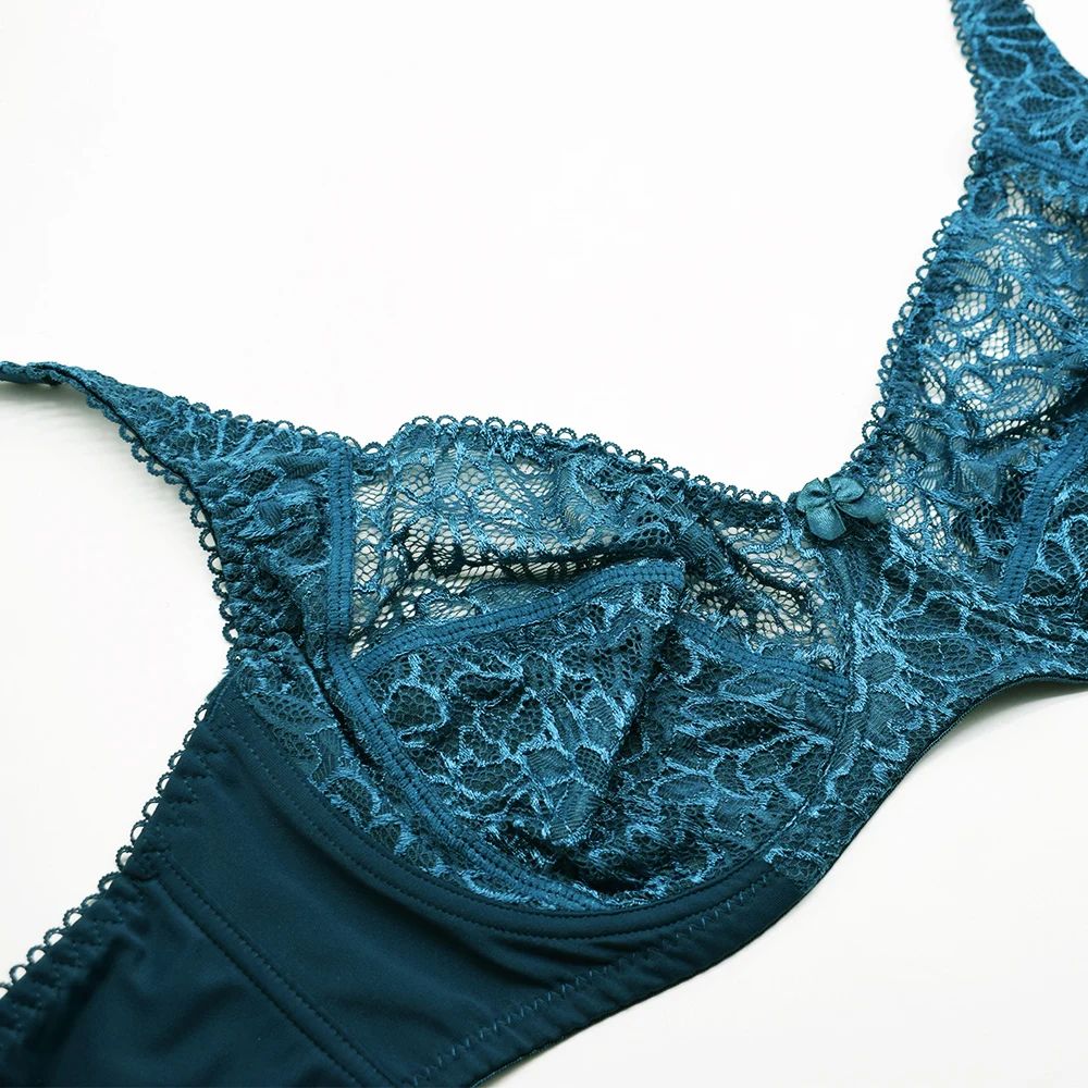 SheerSculpt Deep V Lace Underwire Bra – Ultra-Thin Plus Size Unlined Lingerie B–F Cups