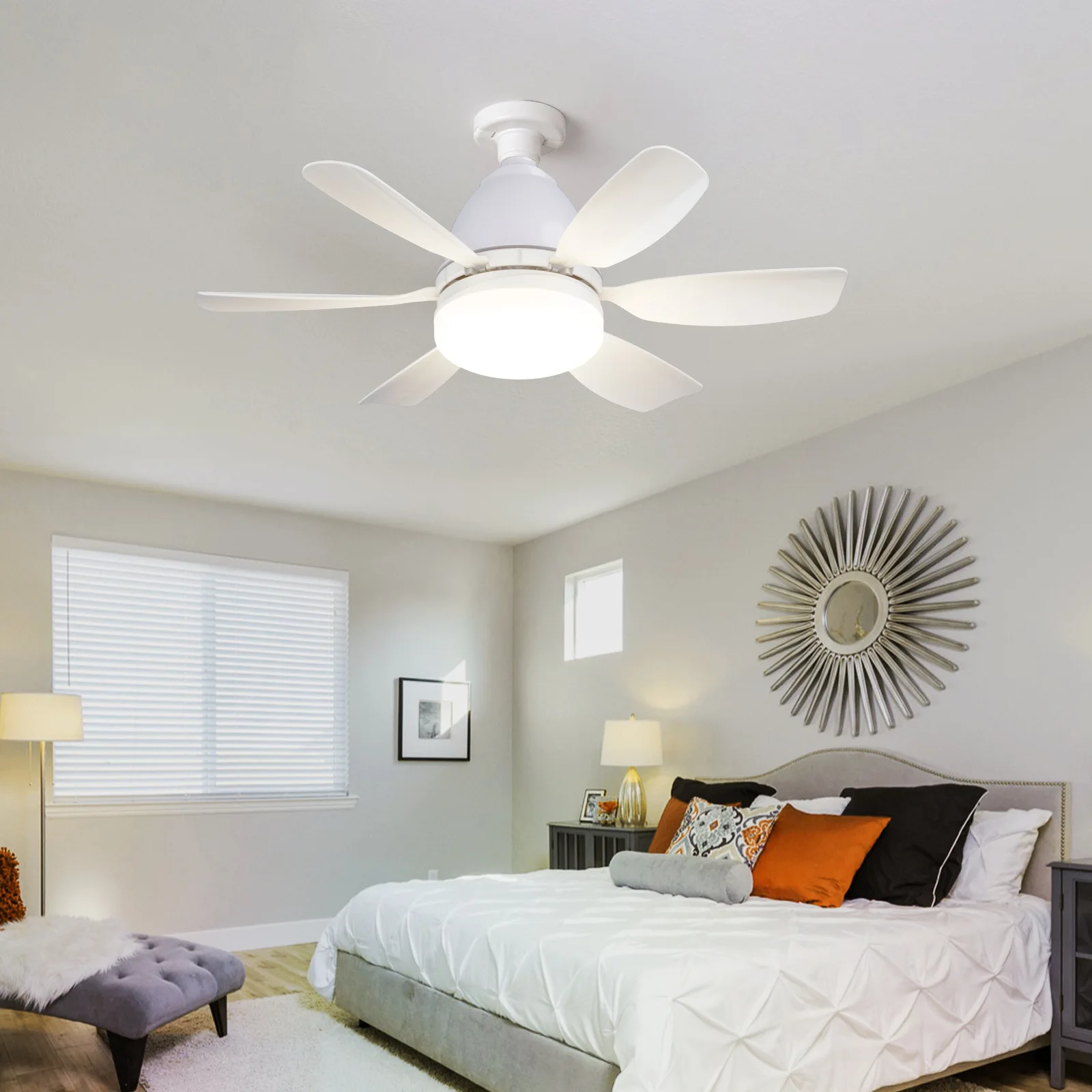 Noiseless Socket Fan Light with Remote, Small Ceiling Fans, Dimmable LED Light, Bluetooth Speaker