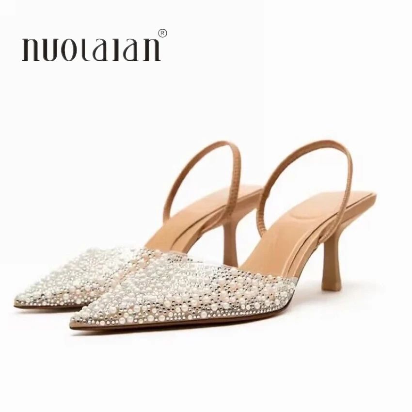 Pearl Slingback Heels for Women – Elegant Pointed Toe Pumps