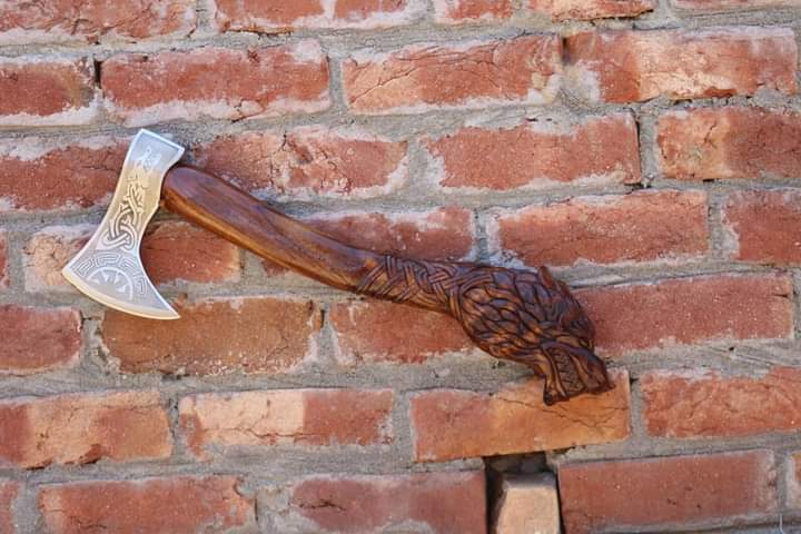 Custom Hand Made Viking axe with carved handle High carbon steel Axe..