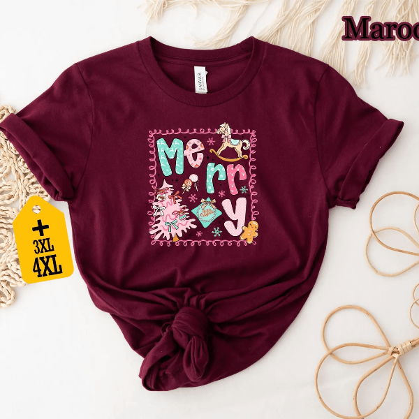 Cute Pink Merry Christmas Gingerbread Shirt | Pastel Holiday Womens Tee