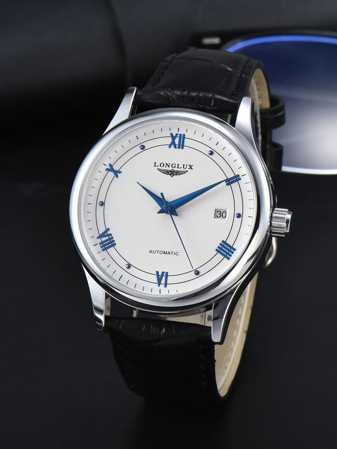 LONGLUX Automatic Mechanical Men's Watch Classic Leather Strap Watch with Date Display