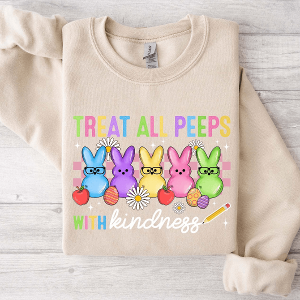 Treat All Peeps With Kindness Easter Sweatshirt Teacher Spring Bunny Crewneck