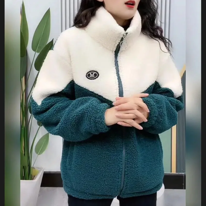 Women Jacket, Thickened Lamb Fleece Overcoat, Quilted Long Sleeve Topcoat, Mid Length Warm Autumn Winter Coat