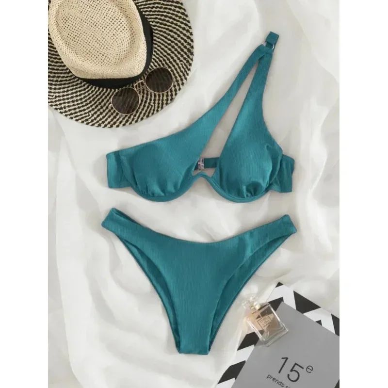 One Shoulder Cut Out Push Up Bikini Set