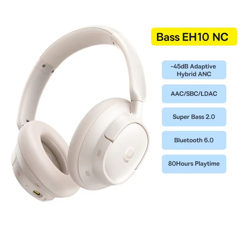 Baseus Bowie H1s Bluetooth Noise Cancelling Headphones Hi-Res Wireless Over-Ear Headset with 120H Battery