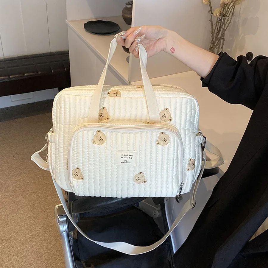 Elegant Embroidered Diaper Bag Tote – Spacious Mommy Shoulder & Maternity Hospital Bag