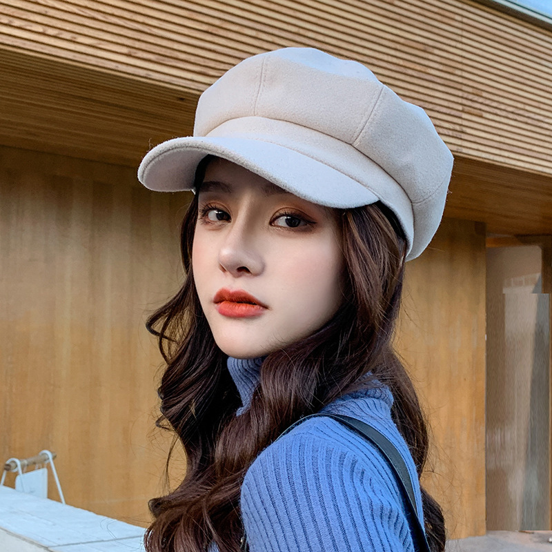 Octagonal Hats for Women, Winter Women's Cap Beret, Solid Color Female Lady Hat, Vintage Newsboy Cap, Thick Warm caps