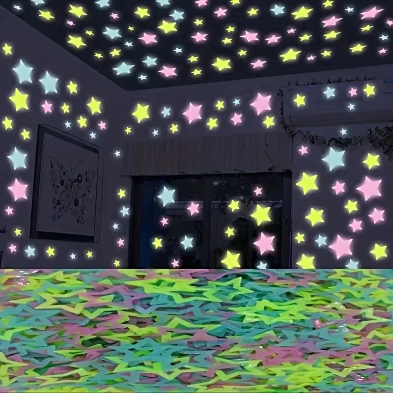 Glow in the Dark Star Wall Stickers Set with Moon – 3D Luminous Bedroom Ceiling Decor