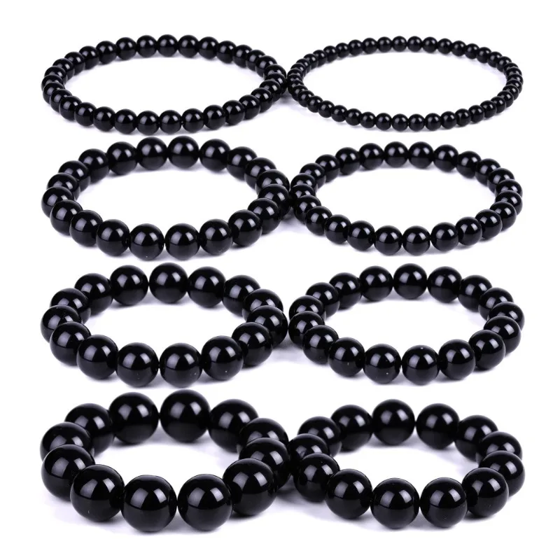 Bead Stretch Wristband, Black Obsidian Healing Bracelet for Stress Relief, Weight Loss Gift for Women and Men