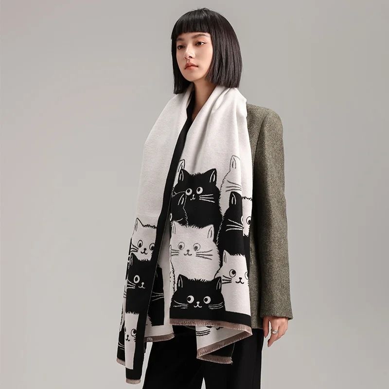 2024 Fashion Cute Cat Jacquard Pashmina | Premium Cashmere Winter Warmth Shawl & Coldproof Blanket System