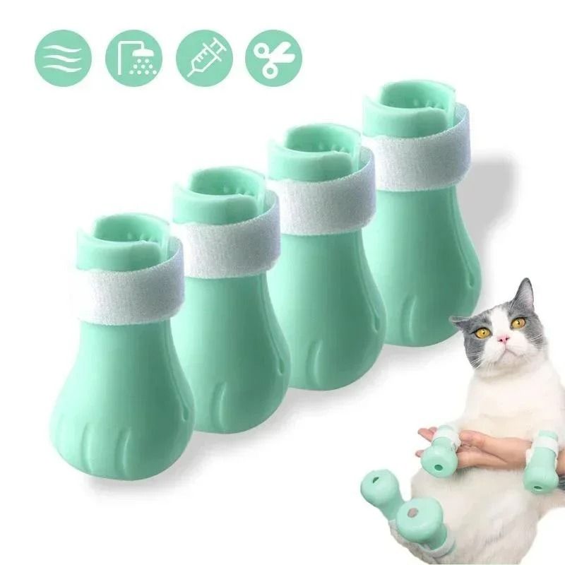 Adjustable Silicone Anti Scratch Cat Foot Shoes for Grooming and Bathing