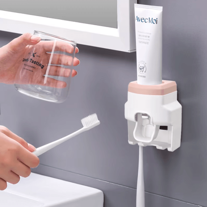 Automatic Toothpaste Dispenser with Toothbrush Holder – Wall-Mounted Bathroom Organizer