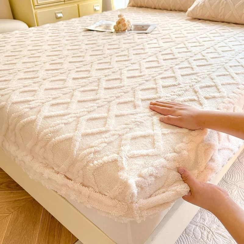 Winter Warm Bed Sheet with Elastic Band Soft Coral Fleece Fitted Mattress Cover