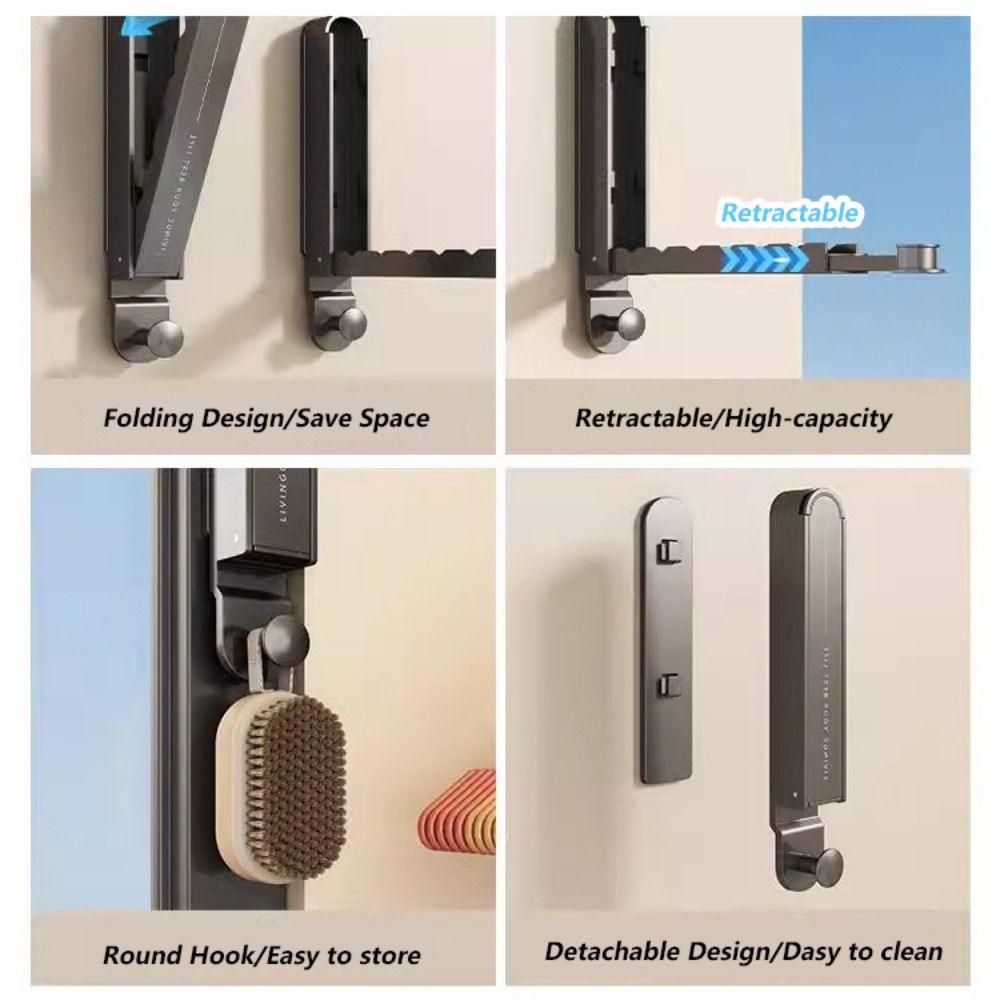 Retractable Save Space Hanging Clothes Rack, Aluminum Folding Clothes Hanger Wall Mounted No Drilling