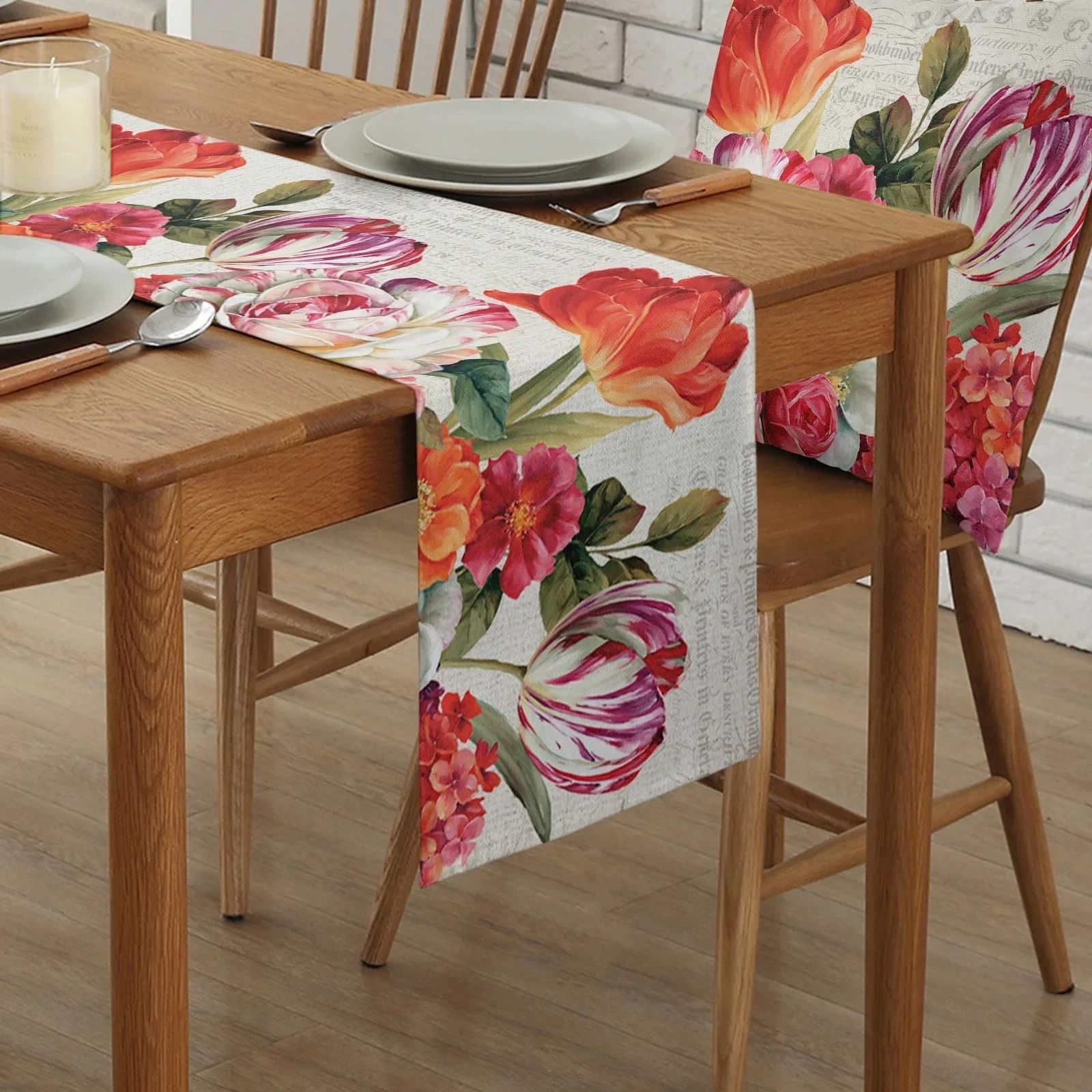 Vintage Tulip Oil Painting Table Runner | Floral Farmhouse Linen Decor | Professional Holiday & Wedding Dining Textile
