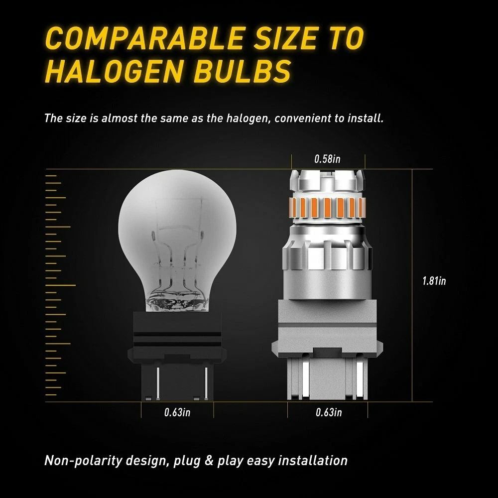 Error-Free Amber LED Turn Signal Parking Light Bulbs, ED Style, Durable Automotive Lighting