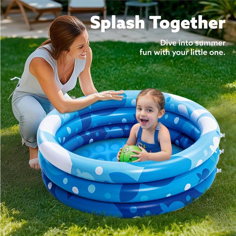 Blue Baby Pool for Kids, Joyfy Inflatable Kiddie Pool, Blow Up 3 Rings Summer Water Party Swimming Pool