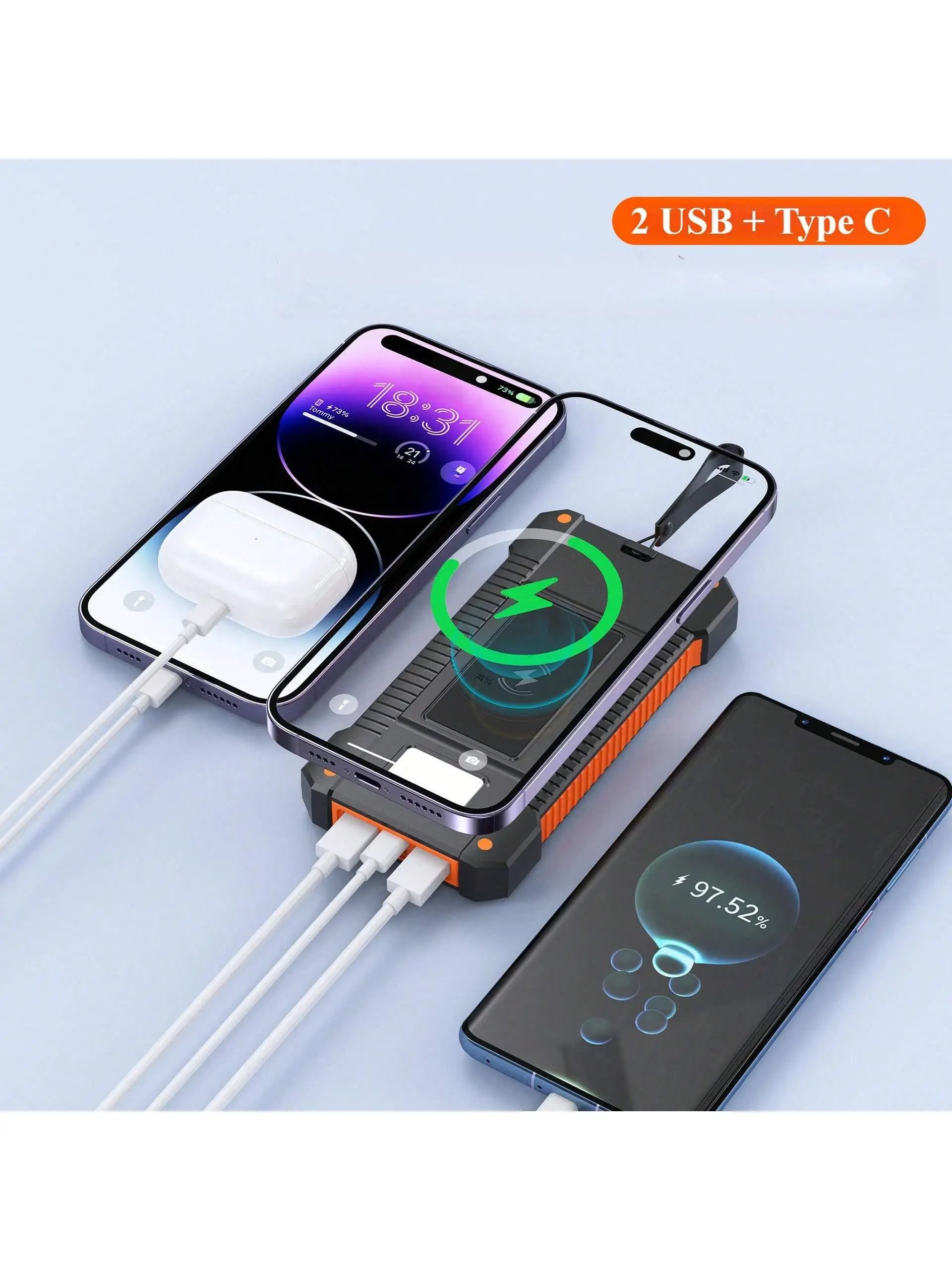 Solar Power Bank Portable Charger with Flashlight 20000mAh
