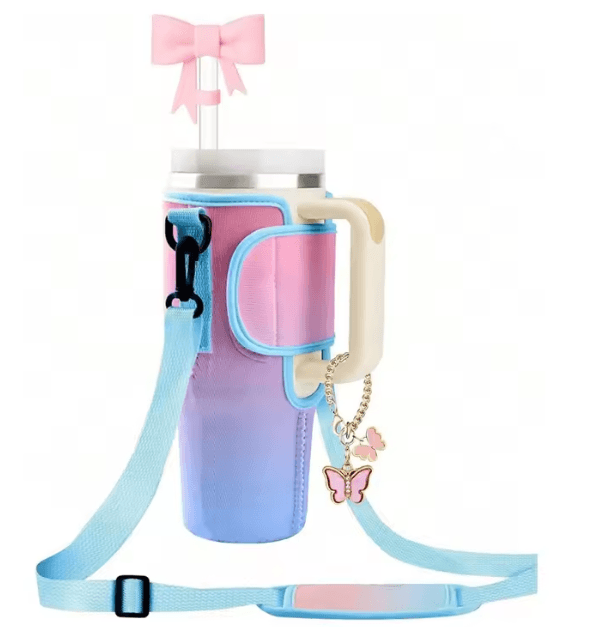 Adjustable Water Bottle Carrier Bag – Large Tumbler Sleeve with Shoulder Strap