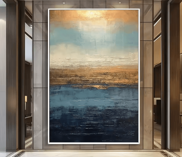 Large Gold Textured Abstract Canvas – Handmade Minimalist Wall Art Decor