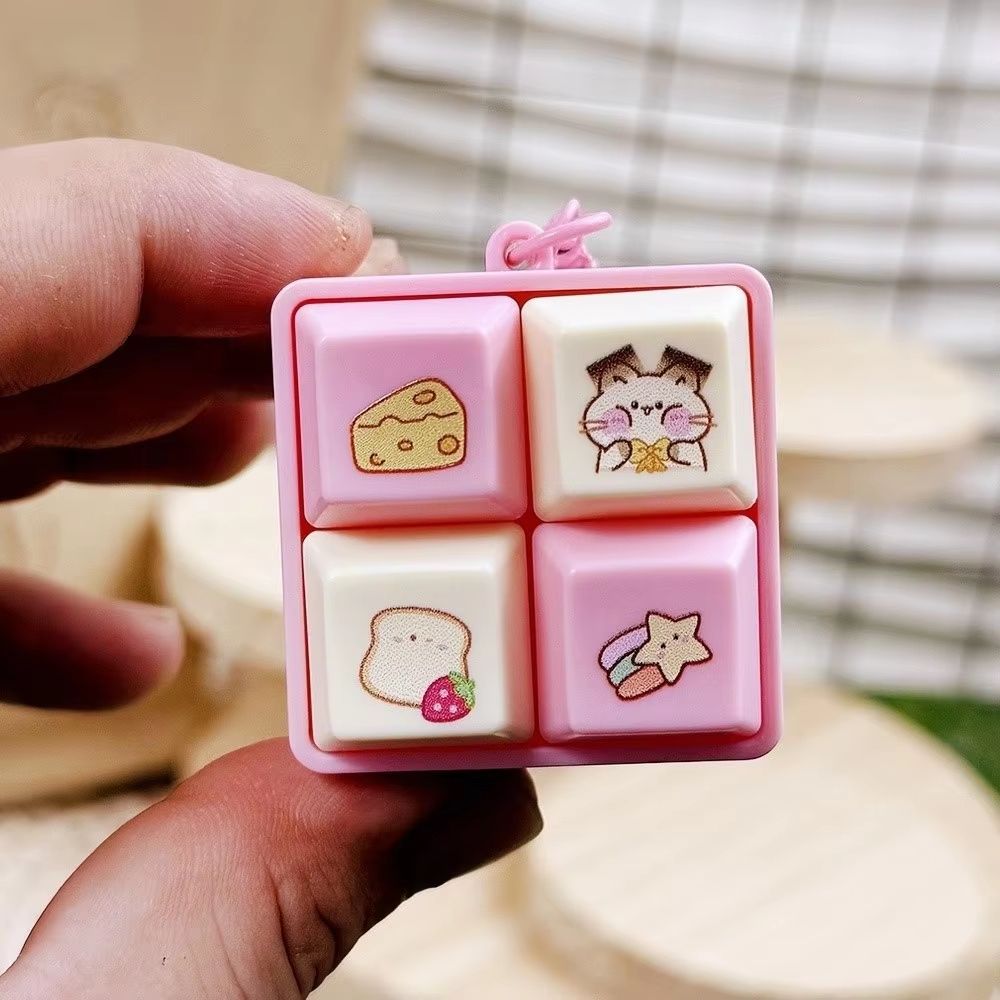 Fun Cartoon Squeeze Music Four-Square Merit Button Keychain