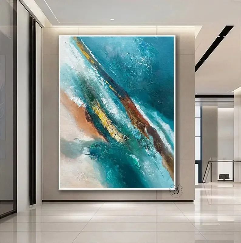 Abstract Texture Oil Painting Canvas Minimalist Gold Wall Art for Living Room Decor
