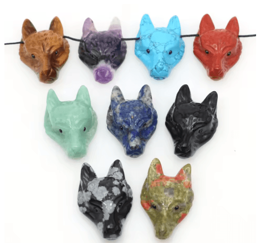 SpiritWolf Crystal Wolf Head Pendant – Hand-Carved Gemstone Necklace Charm
