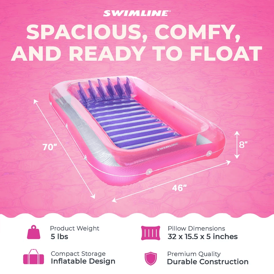 Swimline Classic Inflatable Suntan Tub Lounge Pink Floating Pool Lounger for Sunbathing, Backyard Water Relaxation