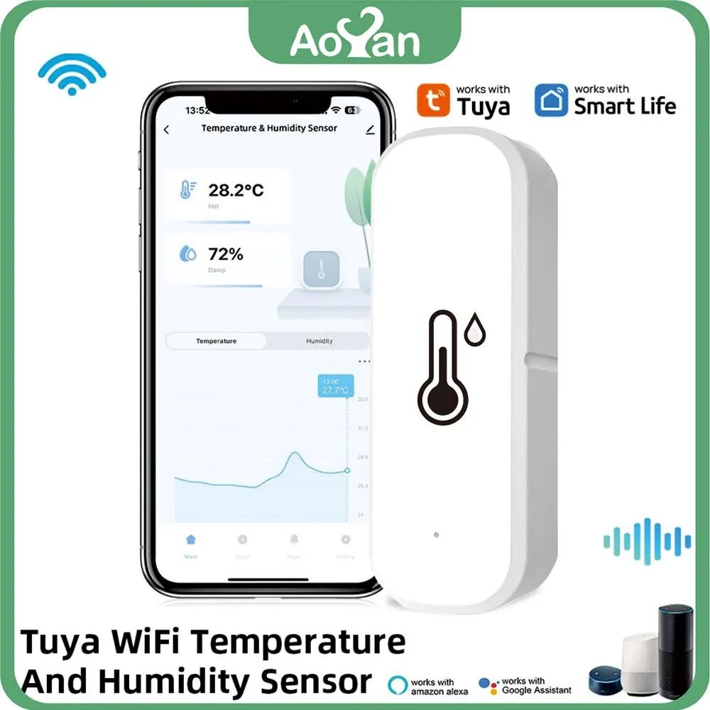 WiFi Smart Temperature and Humidity Sensor with App Monitoring Compatible with Alexa and Google Home