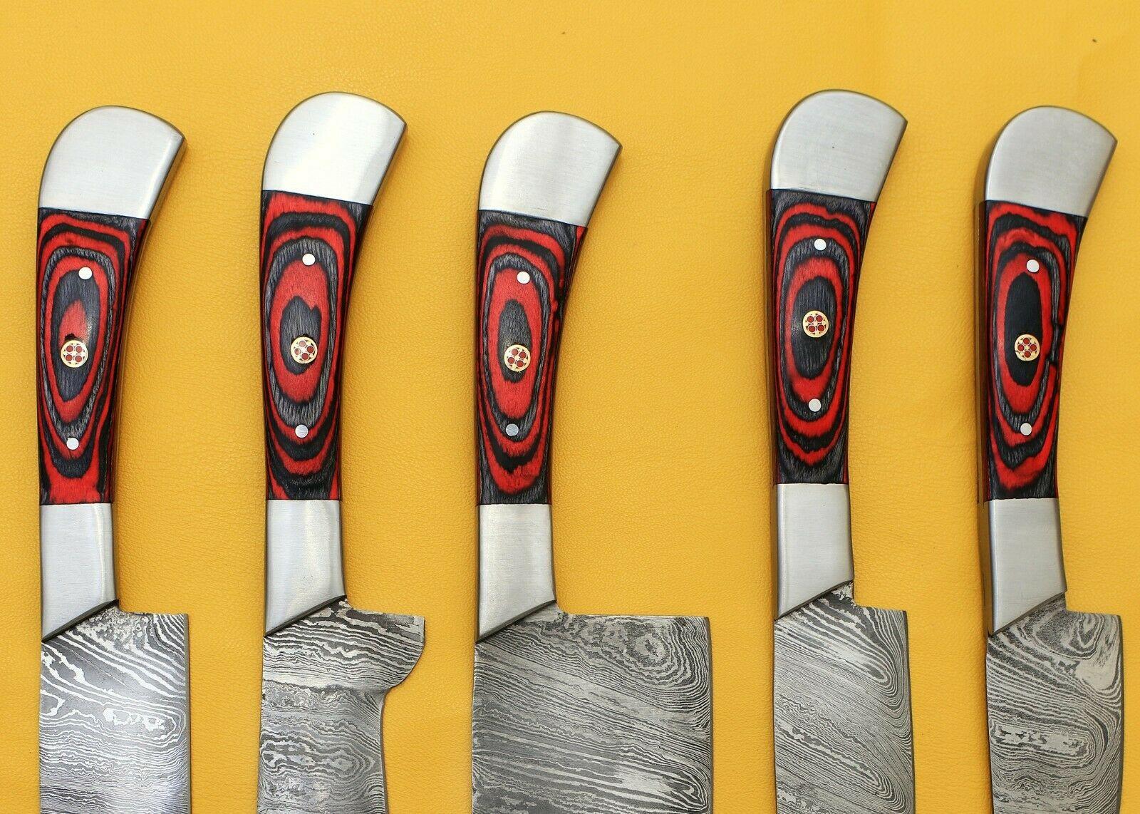 Premium Damascus Chef Knives Set with Pakka Wood Handle