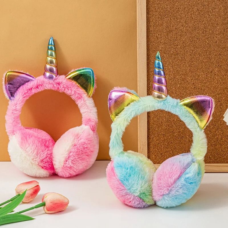 Colorful Unicorn Plush Earflap Earmuffs for Kids and Women