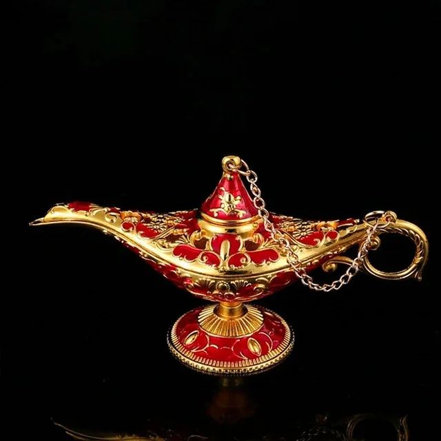 Vintage Aladdin Magic Lamp Ornament – Retro Metal Jewelry Storage Decor for Home & Gift