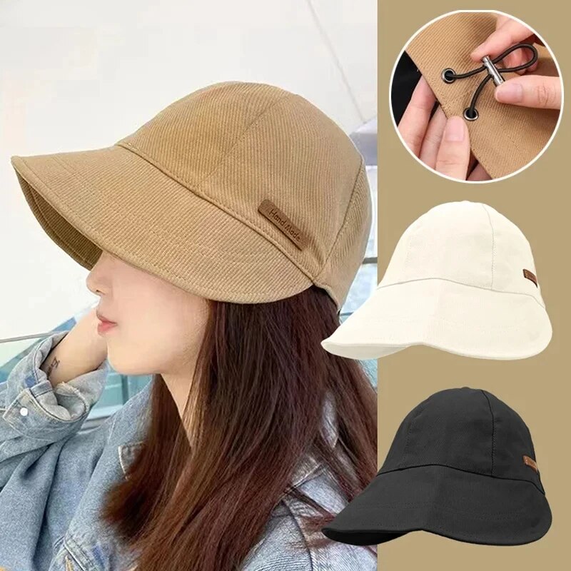 Women's Foldable Sunhat, Adjustable UV Protection Cap, Summer Outdoor Beach Fisherman Hat, Cotton Wide Brim Bucket Caps