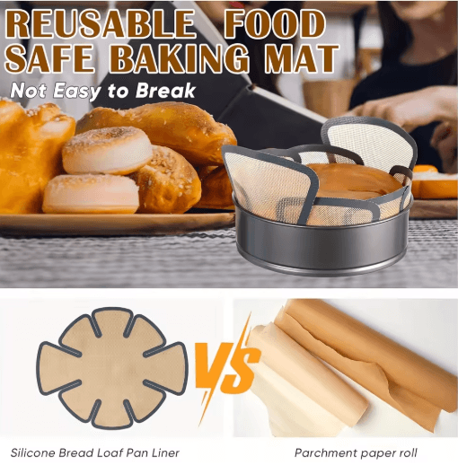Reusable Silicone Bread Pan Liner Non Stick Baking Mat with Safety Edge and Handle