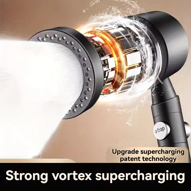 High Pressure Water Saving Filter Shower Head with Spray Modes, Handheld Design, One Button Stop, Bathroom Accessories