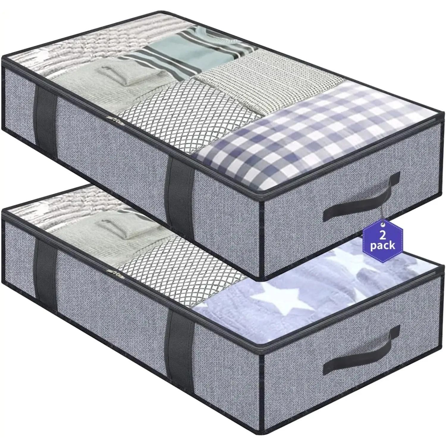 Under Bed Quilt Storage Bags With Lid Foldable Bedding And Clothes Organizer Set Of 2