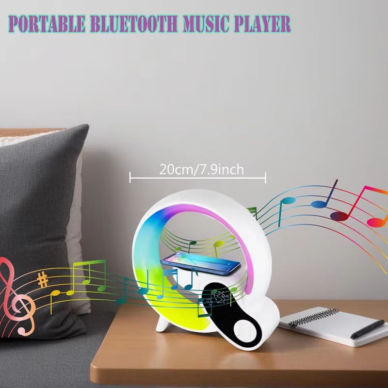 Bluetooth Speaker Digital Alarm Clock with Wireless Charger, Night Light and Mood Lighting