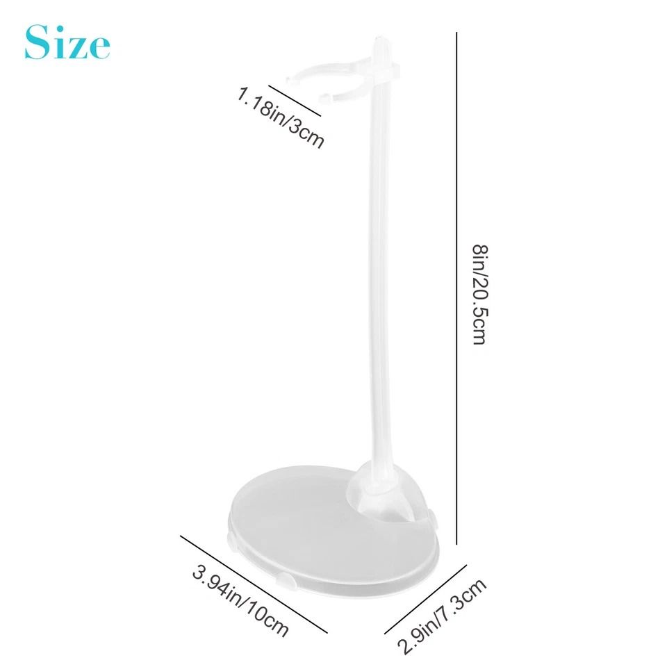 Doll Stand Display Holder with Adjustable Clips, White Plastic
