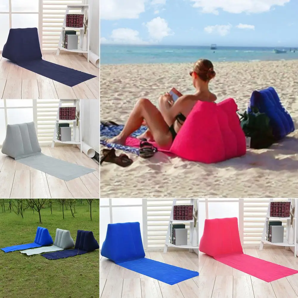 Inflatable Wedge Pillow with Mat PVC Flocking Travel Back Support, Triangle Cushion Beach Pillow